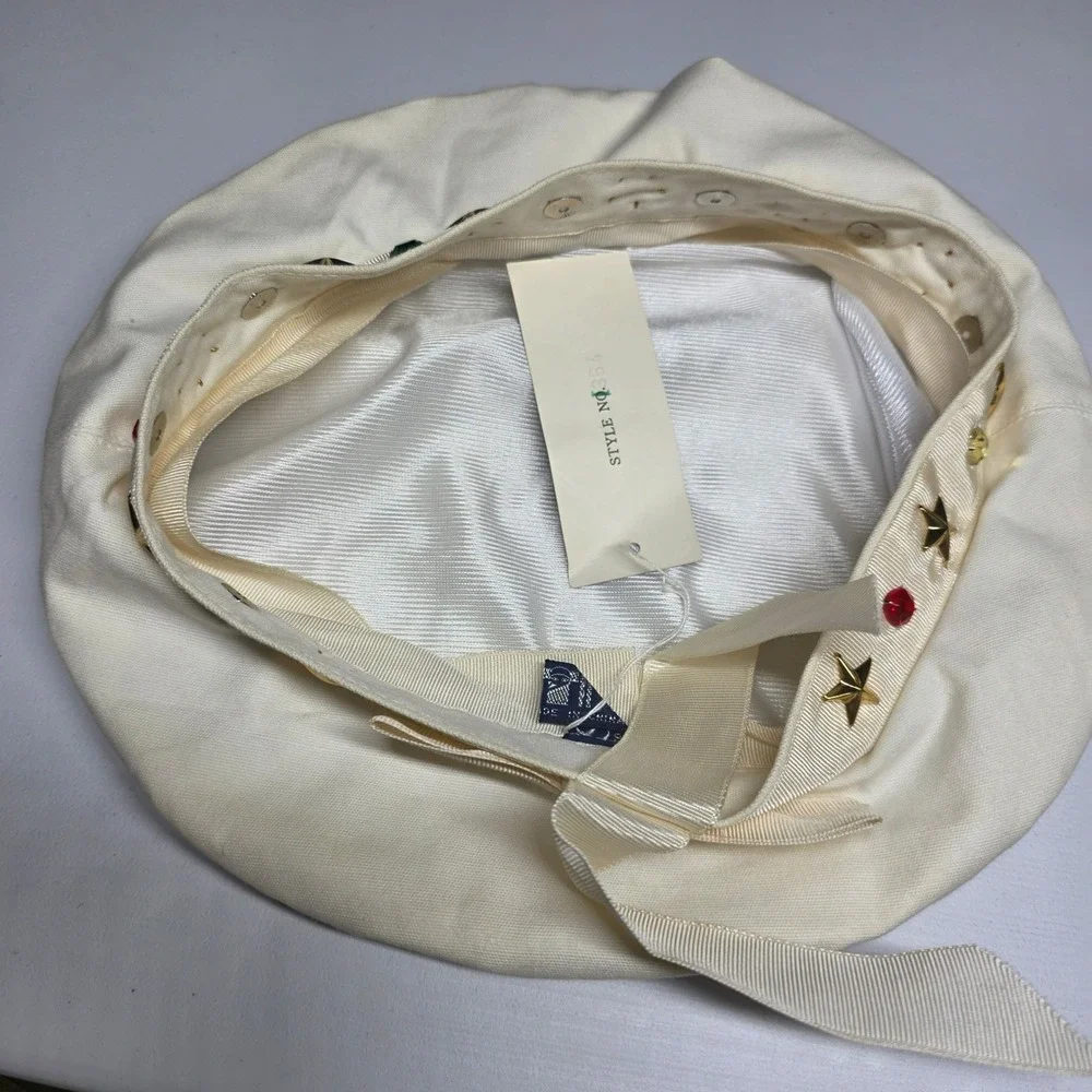 Vintage Sportina‎ White Cotton Beret Hat Star Studs Rhinestone Bow Celestial NWT